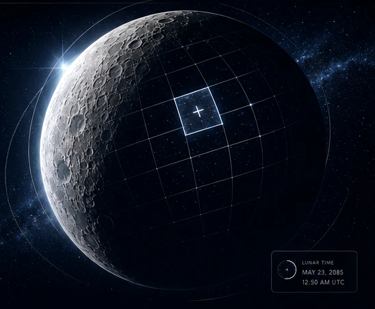 Shadowed Moon with a digital parcel grid